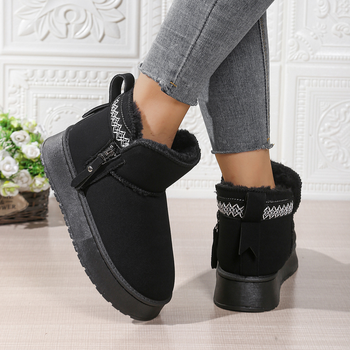 Side Zipper Thick Sole Height Increasing Snow Boots For Women foto 5