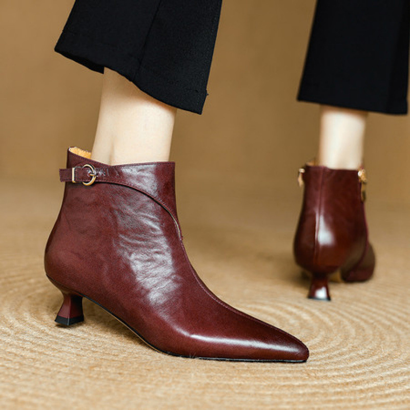 French-style Vintage Pointed-toe Mid-heel Ankle Boots For Women foto 4
