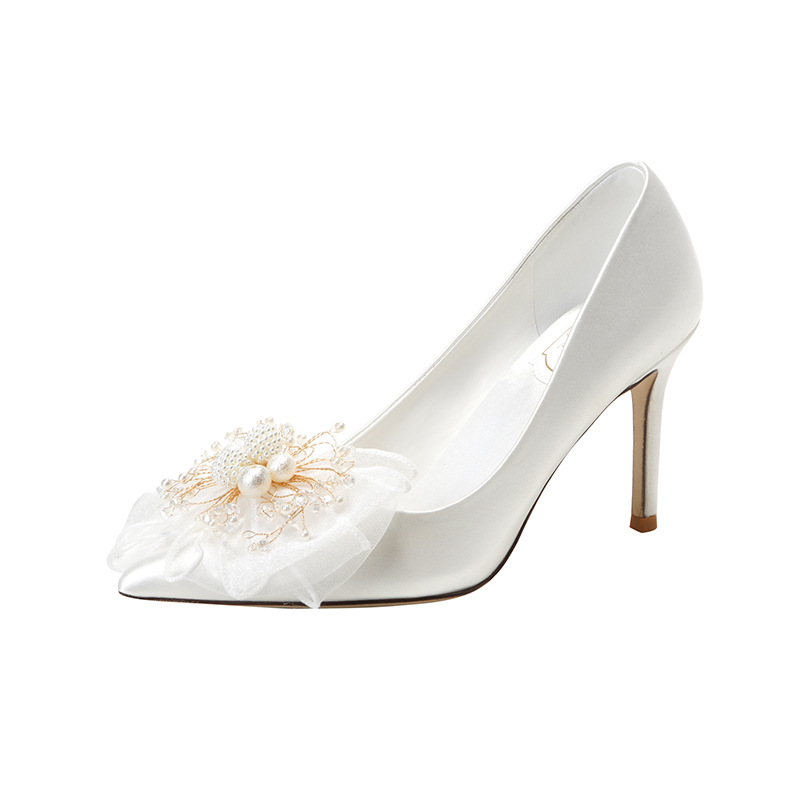 Sweet Bow Bridal Shoes White Wedding Dress foto 4