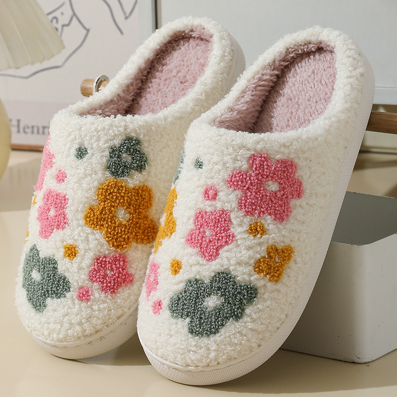 Warm Indoor Comfortable Colorful Flowers Cotton Slippers foto 5
