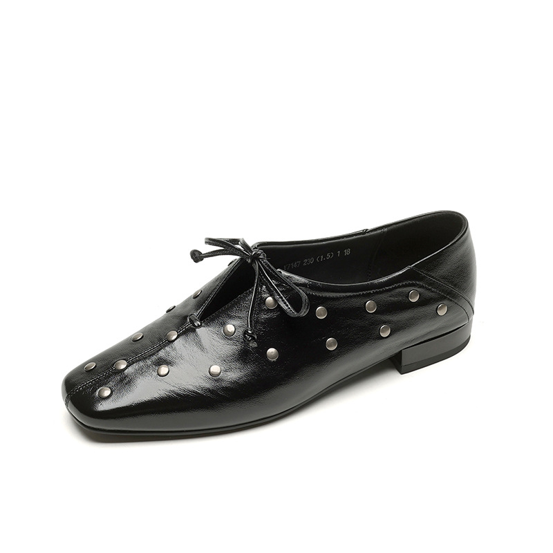 Leather Rivets Mary Jane Elegant Spring Leather Shoes foto 3