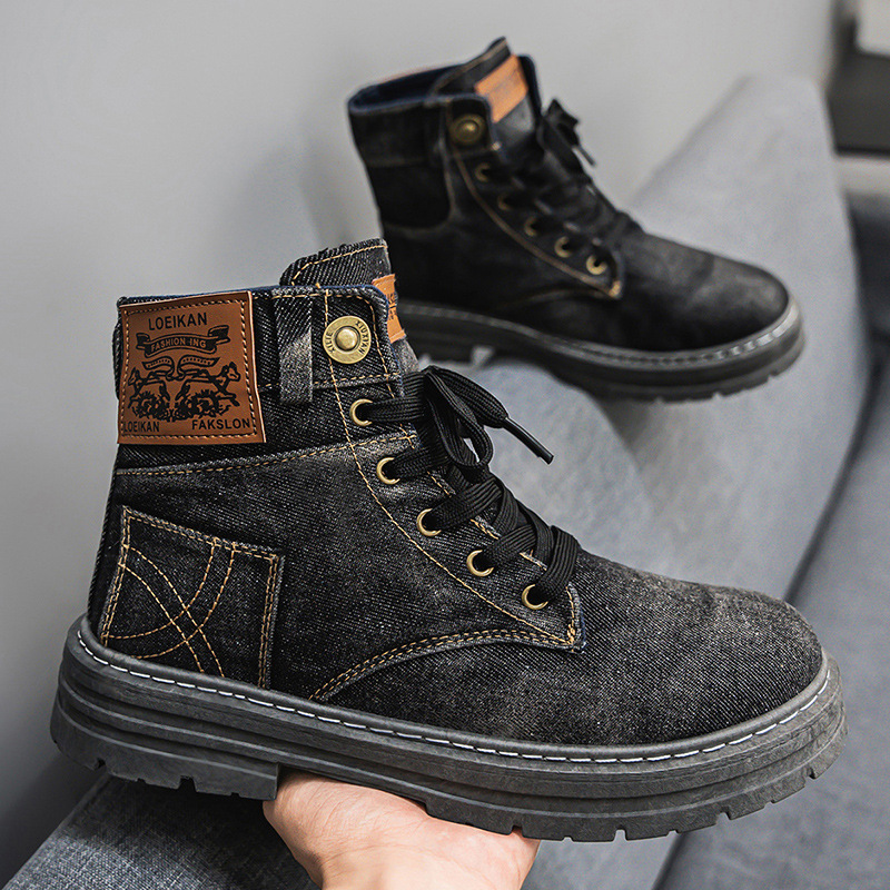 Plus Size Men's Mid-top Denim Casual All-matching Work Clothes Martin Boots foto 2