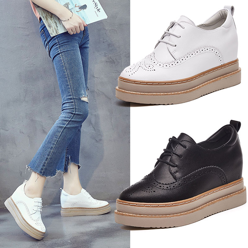 Spring Genuine Leather Platform Hidden Heel Lace-up Leisure Platform Women's Shoes foto 5