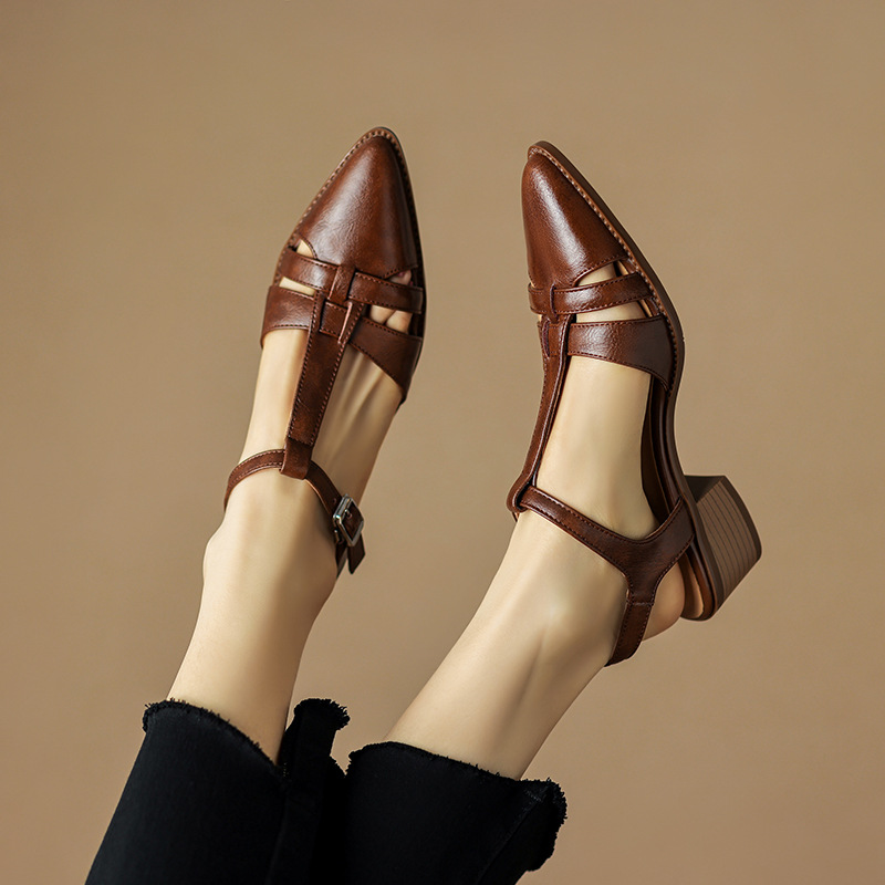 French Retro Roman Closed Toe Sandals For Women foto 2