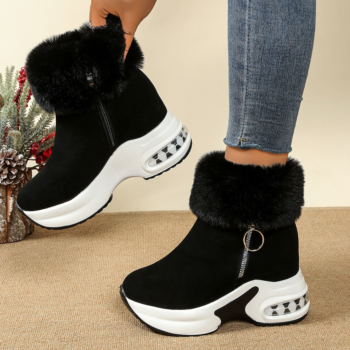 Womens Height-Enhancing Insulated Platform Fleece-Lined Ankle Boots foto 3