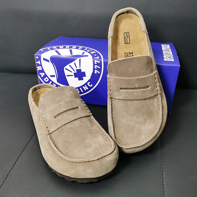 Cowhide Retro Closed Toe Half Slippers Mule Platform Casual Shoes Men And Women Same Style foto 3