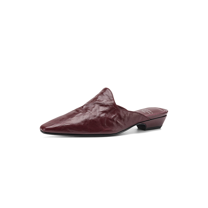 Women's Handmade Full-Grain Sheepskin Mule Slides, Square-Toe Chunky Low-Heel Leather Backless Shoes foto 2