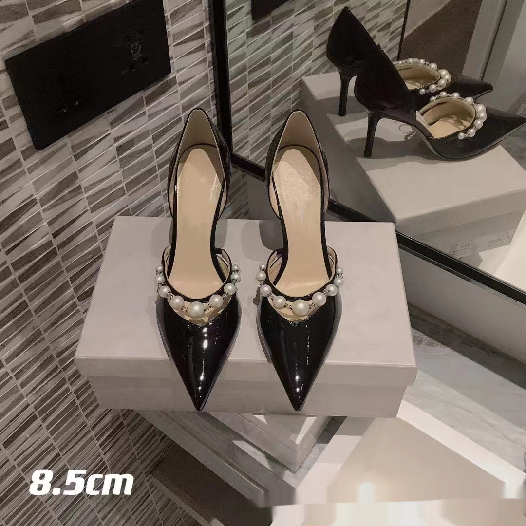 Pointed Patent Leather High Heels Women's Stiletto Heel Pearl foto 4