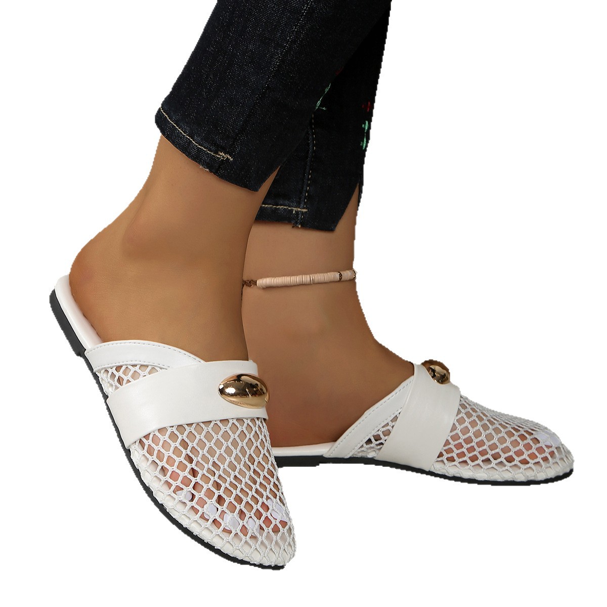 Womens Flat Mesh-toe Slip-on Slippers foto 5