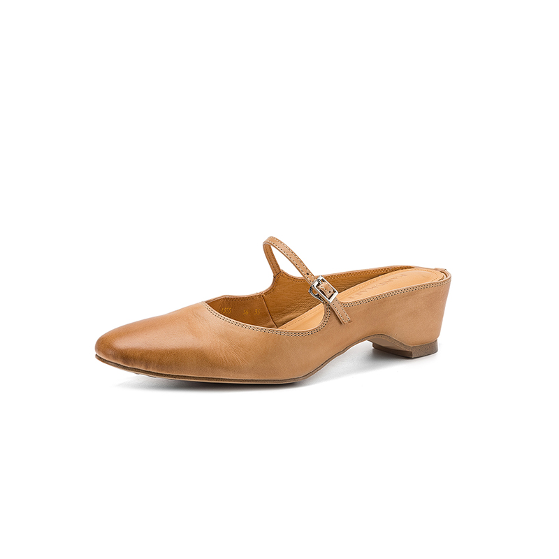 Women's Washed Full Grain Leather Mary Jane Mules, Low Heel Square Toe Slide Sandals foto 4
