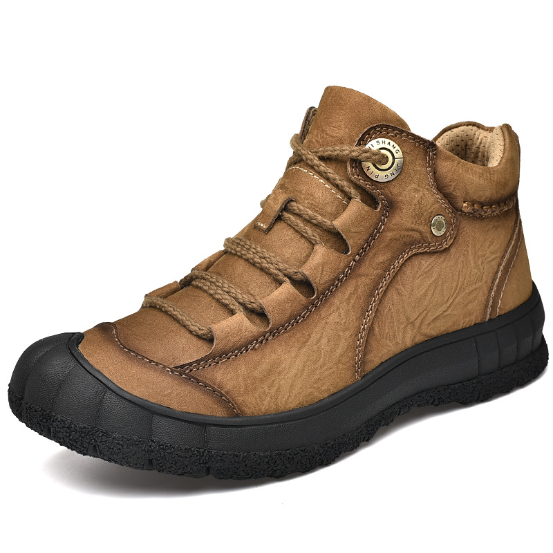 Genuine Leather Mid-top Men's Shoes Closed Toe Anti-kick Outdoor Leisure foto 2