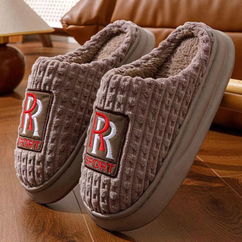 Men's Letter Plush Slippers Winter Warm Non-slip House Shoes Plus Size Indoor Bedroom Floor Home Slipper For Women foto 5