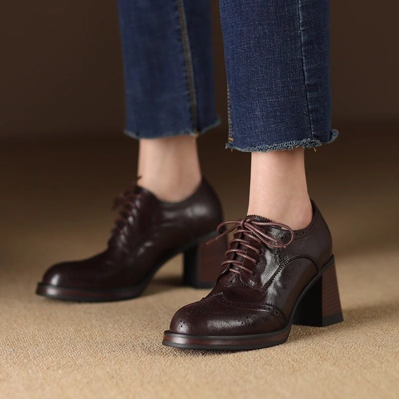 New Autumn British-Style Round-Toe Chunky-Heel Pumps For Women foto 5