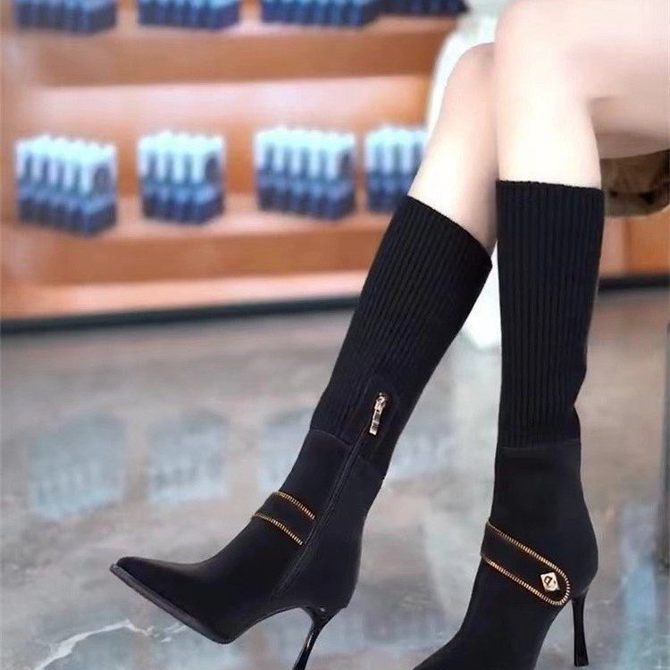 Stylish Stretchy Knit High-heeled Slim Boots With A Thin Heel For Women foto 3