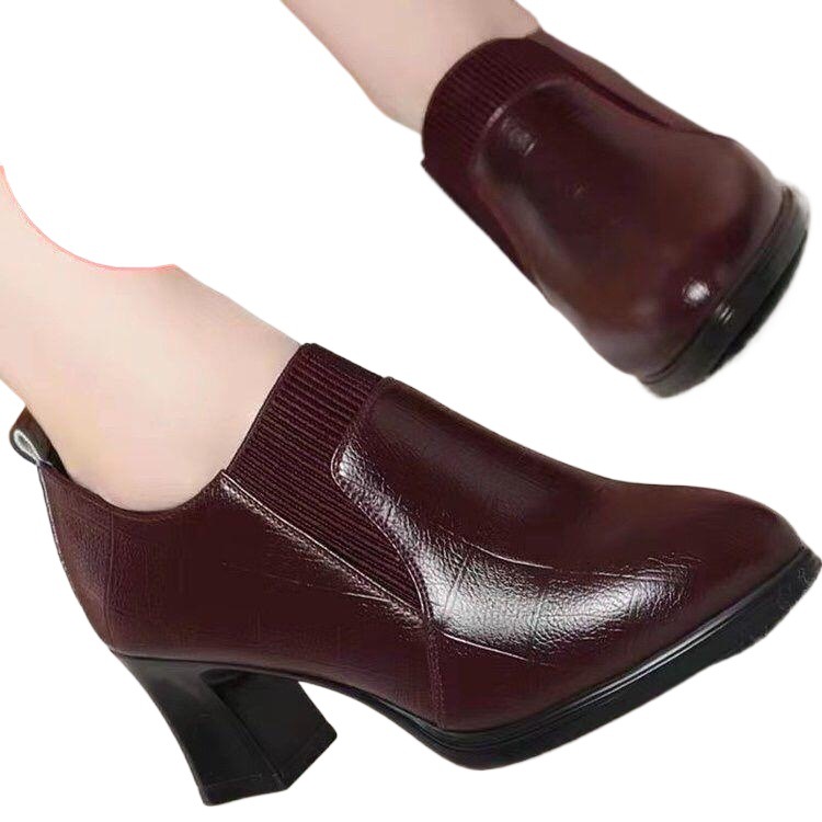 Womens Deep-toe Soft-leather Soft-soled High Heels foto 2
