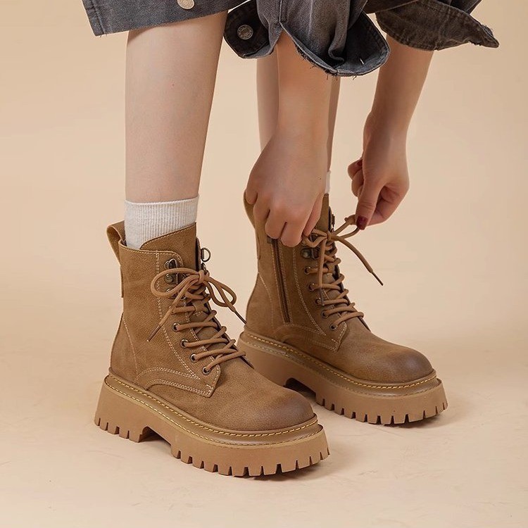 Women's Retro Height-Enhancing Mid-Calf Martin Boots foto 2
