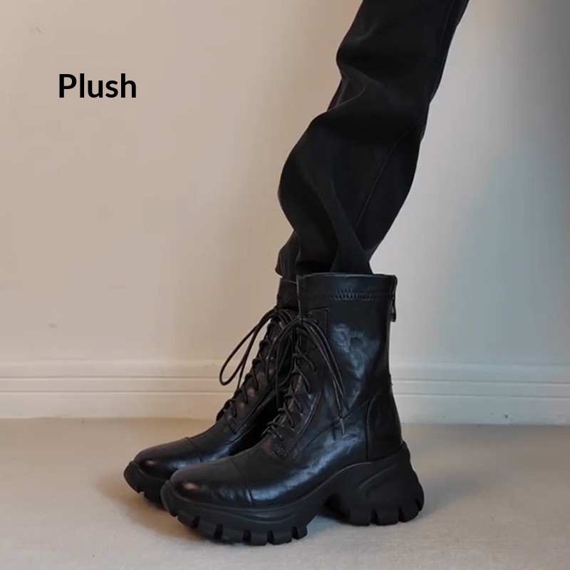 New Stylish Versatile Black Thick-soled Back Zipper Lace-up Motorcycle Boots foto 4