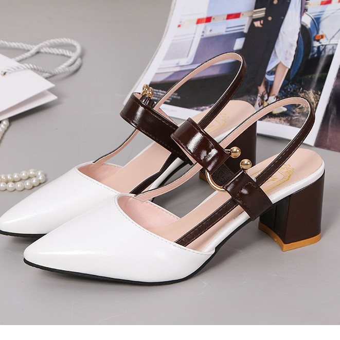 Women's Sandals Summer New Chunky Pointed Toe Hollow High Heel foto 2