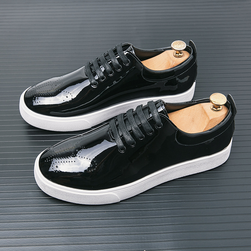Patent Leather White Men's Green Leather Shoes foto 5