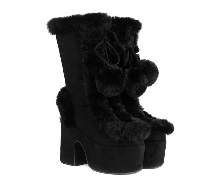 Womens Fashion Mid-Cut Furry Boots foto 3