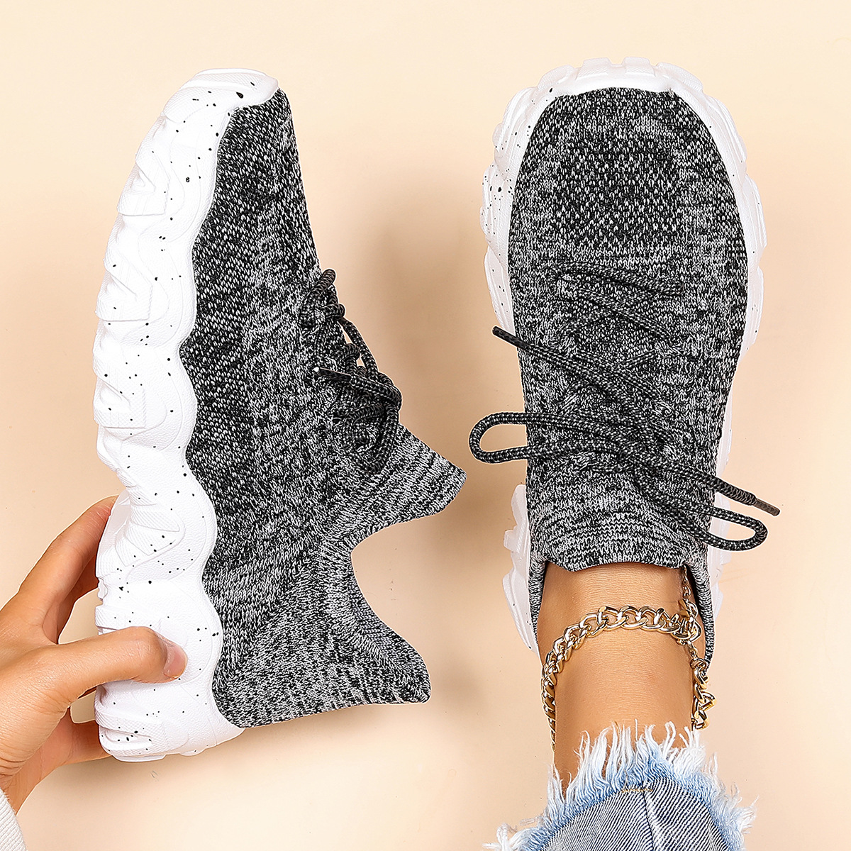 Breathable Fly-knit Socks Shoes Slip-on Loafers foto 2