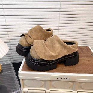 Ruffled Runway-style Closed-toe Mulesstylish Leather Shoes For Women To Wear Outdoors foto 2