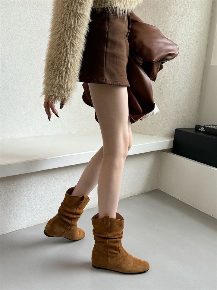 French Retro Autumn And Winter New Frosted High Sleeve Western Cowboy Boot Women foto 5