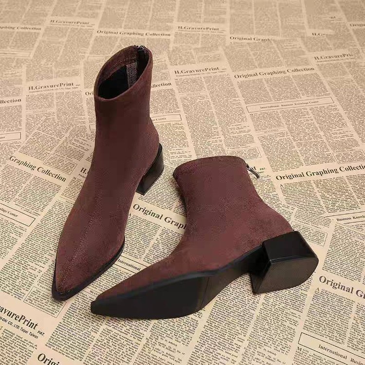 Pointed-toe Chunky-heel Fashion Boots With A Back Zipper foto 3