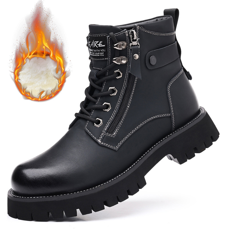 Men's High-top Velvet Thermal Height Increasing Leather Boots foto 5