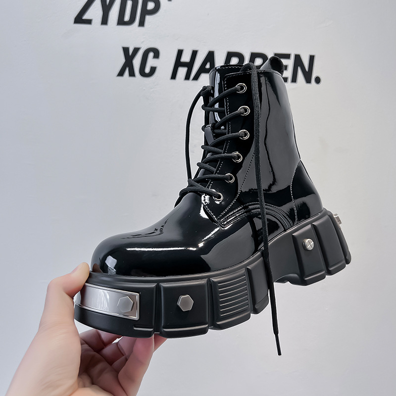 New Men's Chunky Heel Platform Round Head Lace-up Martin Boots foto 4