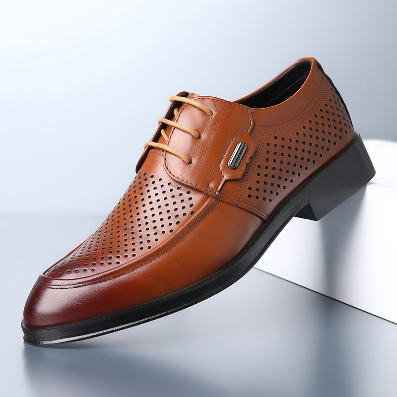 Men's Casual Leather Shoes Trendy Summer Breathable Hollow Perforated Sandals foto 4