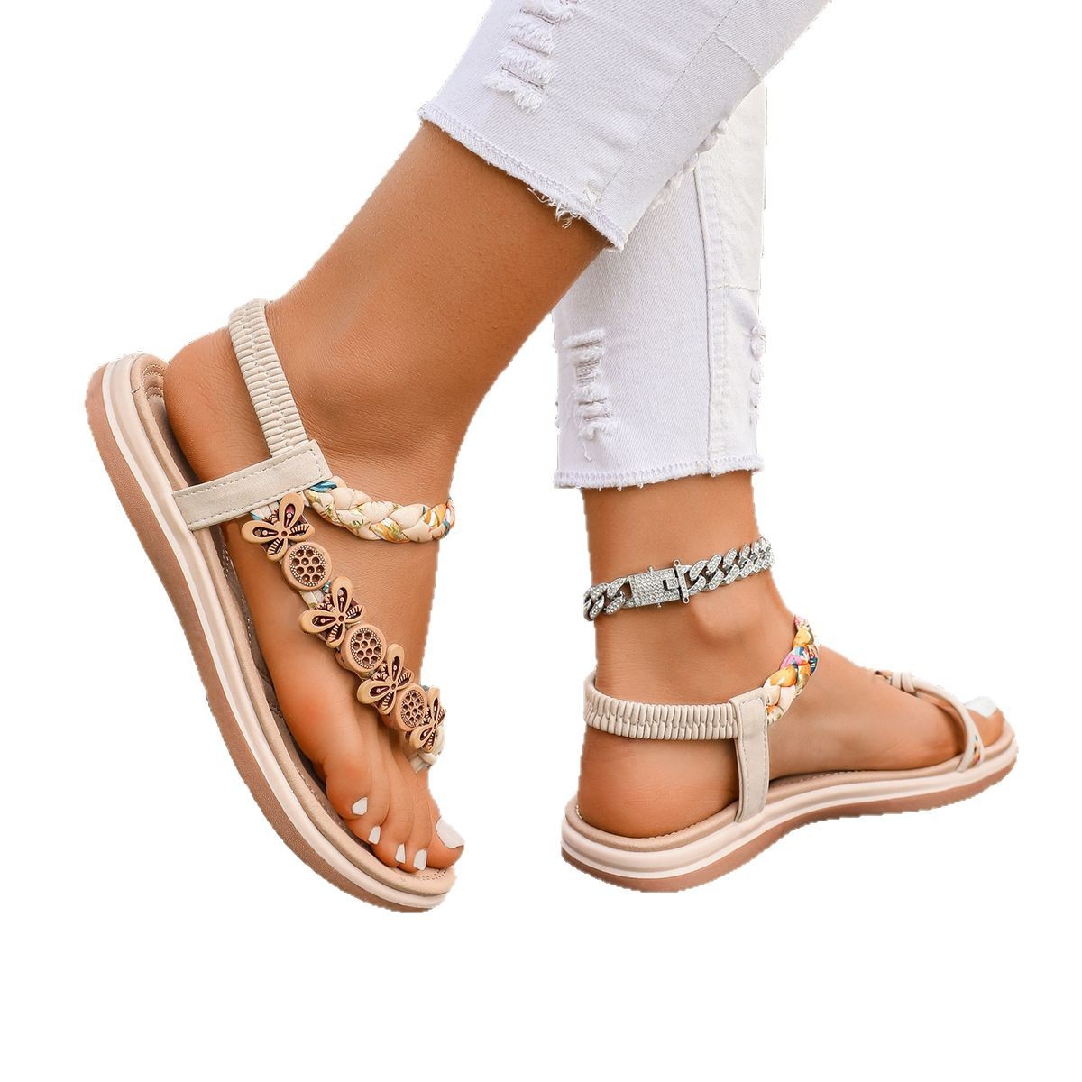 Bohemian Hand-woven Flat Bottom Ladies' Sandals foto 5