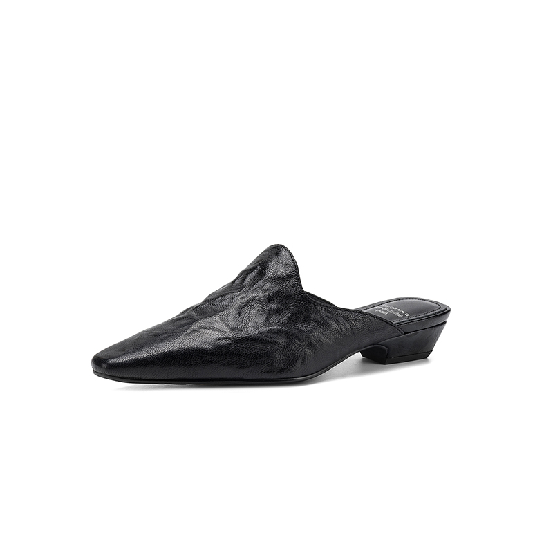 Women's Handmade Full-Grain Sheepskin Mule Slides, Square-Toe Chunky Low-Heel Leather Backless Shoes foto 5