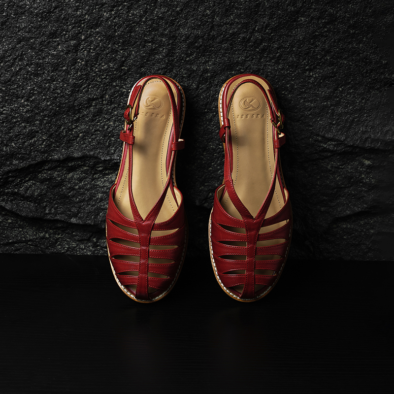 Women's Premium Full Grain Leather Woven Roman Sandals, Closed Toe Slingback Flat Shoes foto 2
