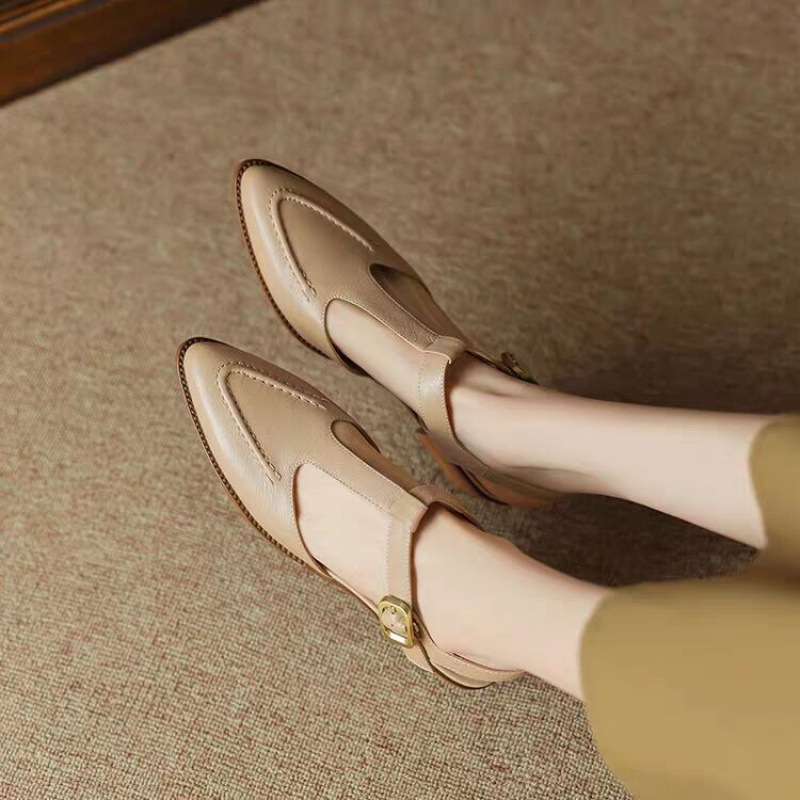 Women's Soft Leather Pointed Sandals New Summer Closed Toe Chunky Heel foto 5