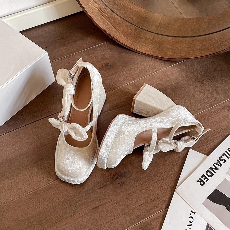 Gentle Chunky Heel Waterproof Platform High Heels Bow Pumps foto 4
