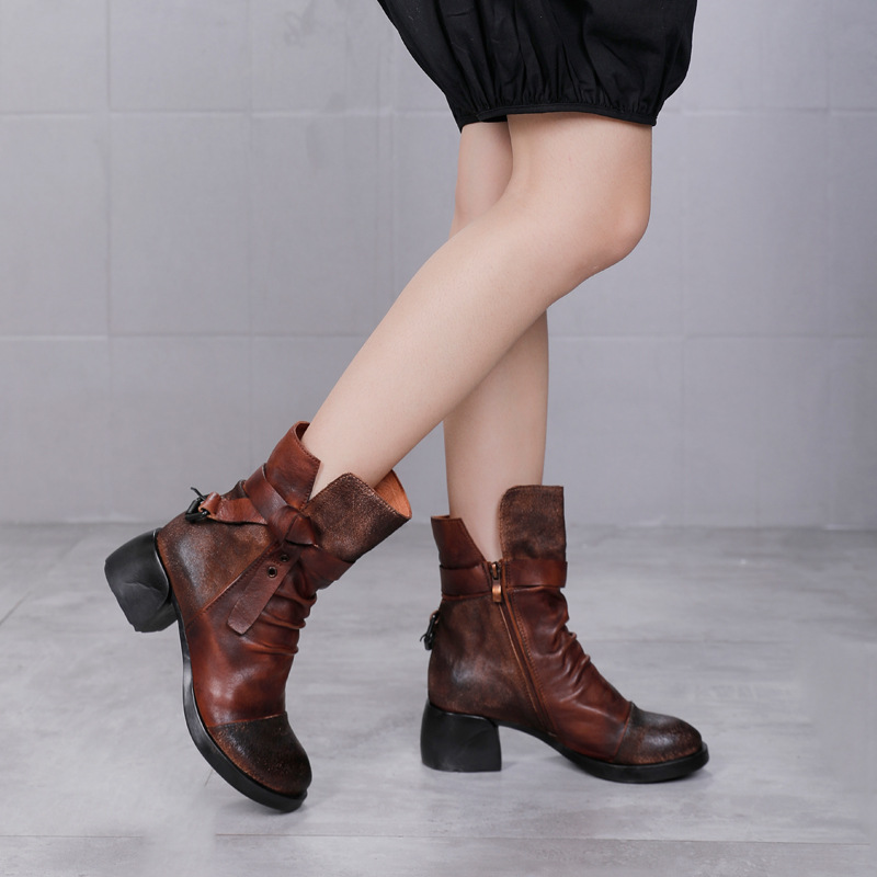 Fashion Personality Women's Retro Chunky Heel Ankle Boots foto 3