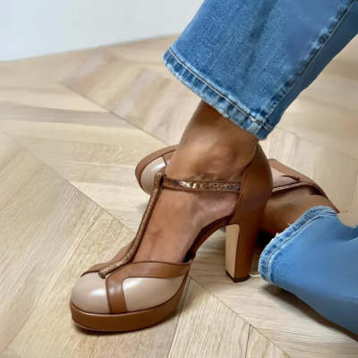 Fashion High Heel Thick Bottom T-shaped Buckle With Pumps Women foto 4