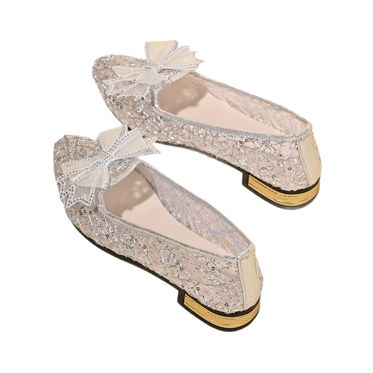 Womens Shallow-Toe Pointed-Toe Mesh Shoes With Bow For Breathability foto 2
