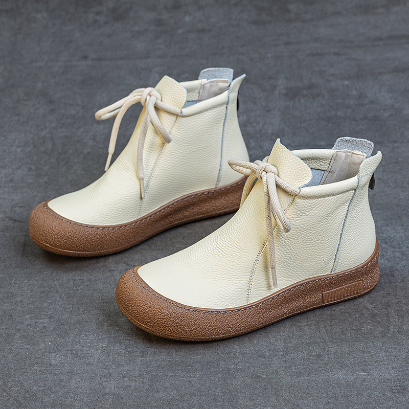 Top-grain Cowhide Flat-bottomed Anti-collision Round-toe High-top Women's Top foto 3