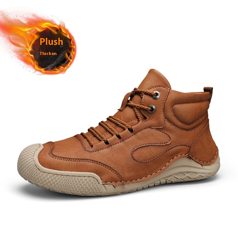 Men's Hand-stitched Middle High Top Genuine Leather Flat Casual Shoes foto 5