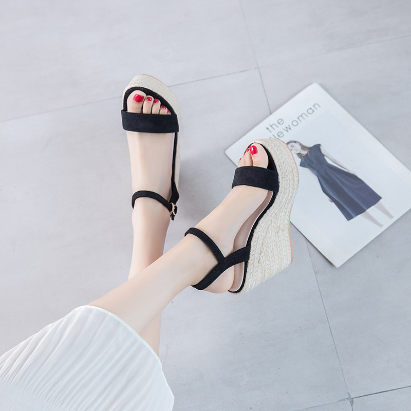 Open Toe Ankle-strap Buckle Wedge Woven Sandals foto 5