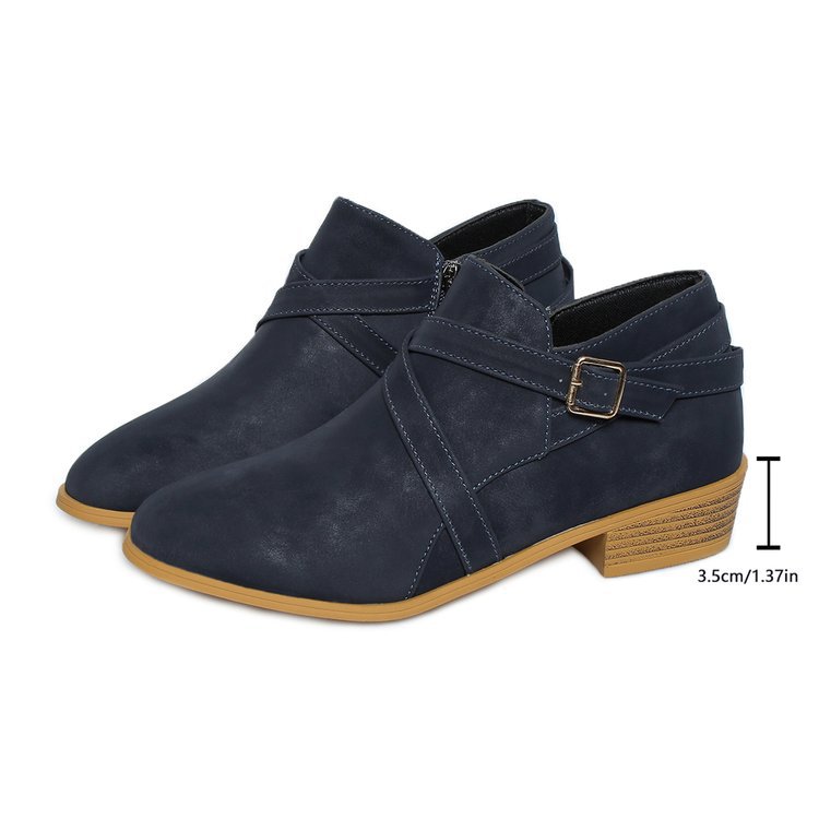 Womens Large-Size Leather Boots With Side Zipper And Cross Straps foto 2