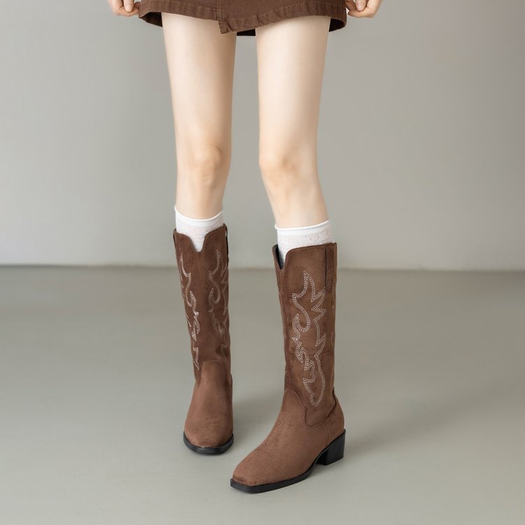 Womens Retro Embroidered Western Cowboy Boots foto 5