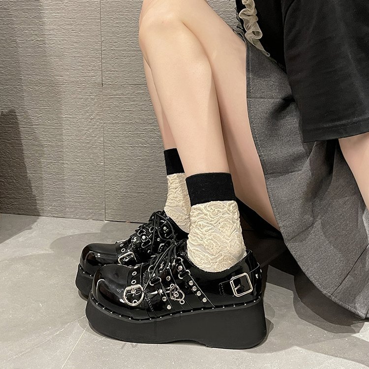 Thick-soled British Style Small Leather Shoes Women's Round Toe foto 2