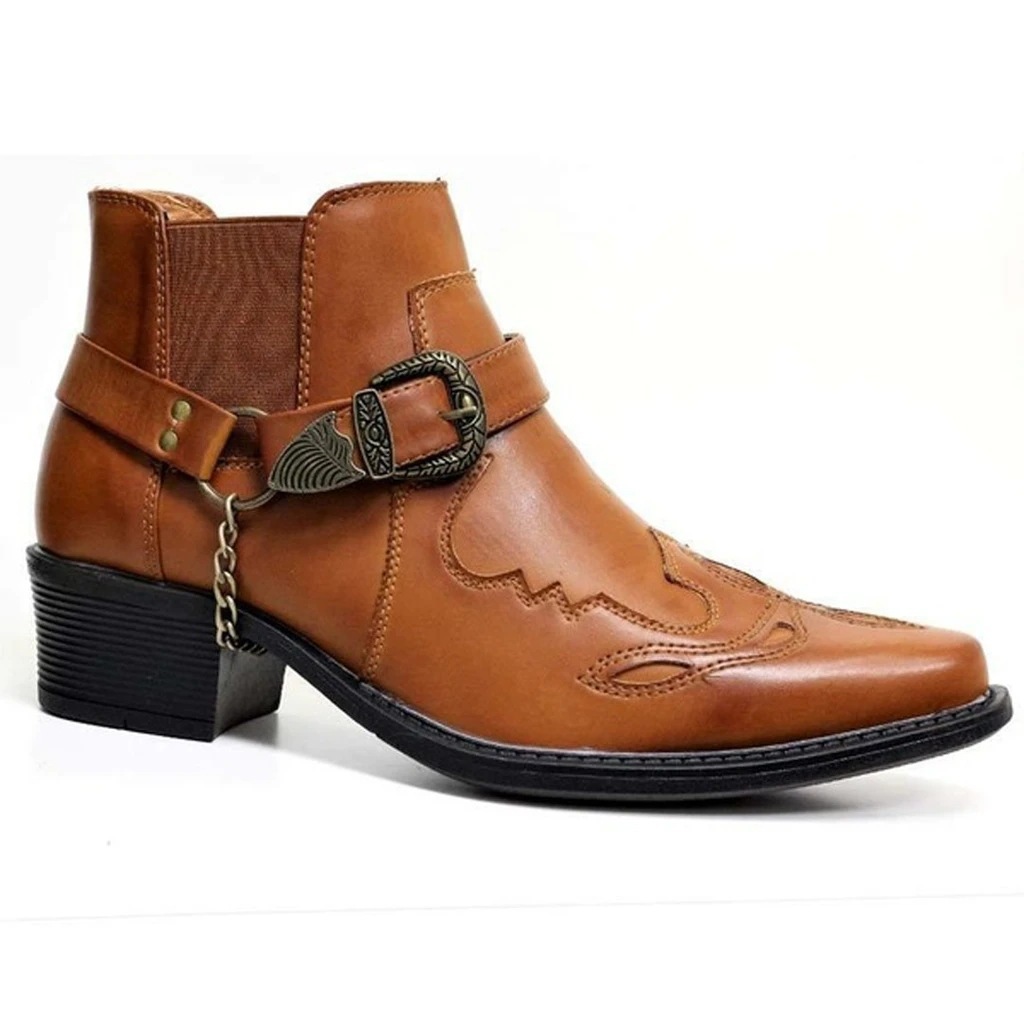 Fashion Personality Belt Buckle Thick Heel Pointed Men's Boots foto 5