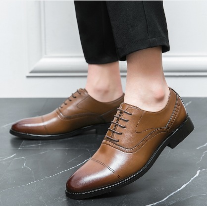 Business Leather Shoes Men's Formal Wear Oxford Pure Color Tied foto 2