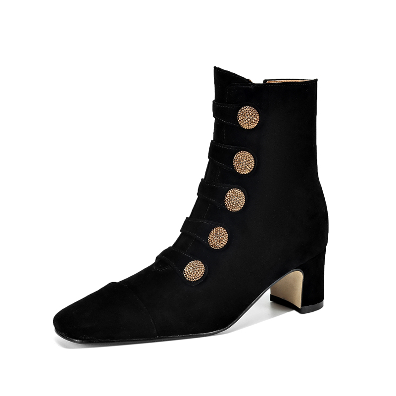Retro High-heeled Ankle Boots For Women New Autumn Style Suede Round Toe Side Zipper Chunky Heel foto 4