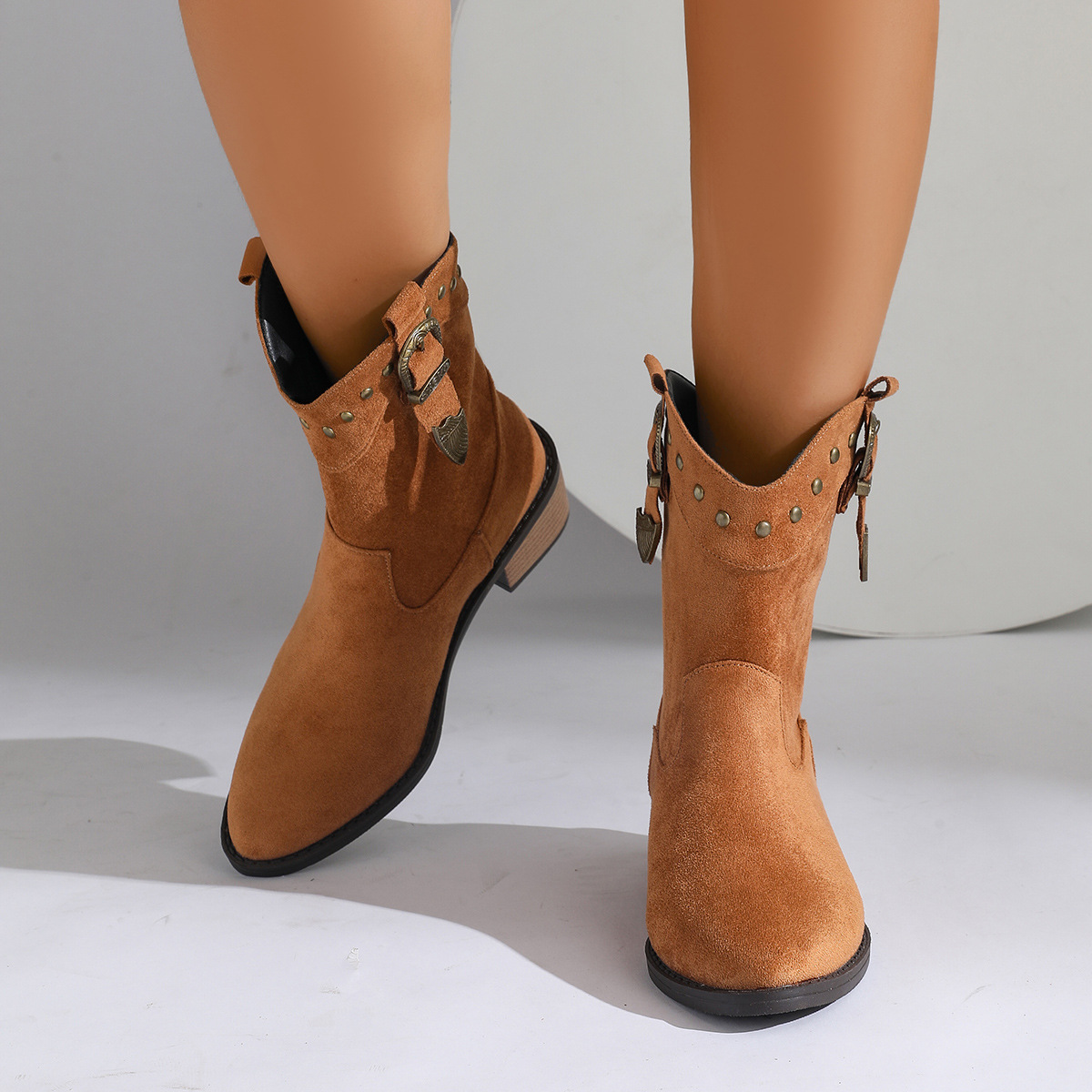 New Pointed Stitching Rivet Sleeve Women's Mid Boots foto 2