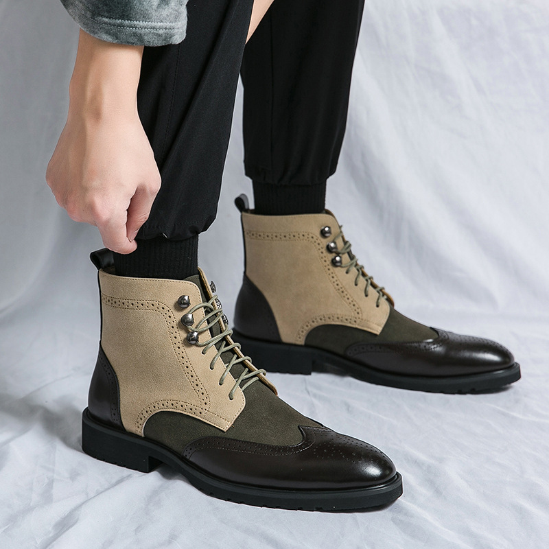 New Motorcycle Leather Boots Men's Fashion Plus Size Lace Up Denim foto 4